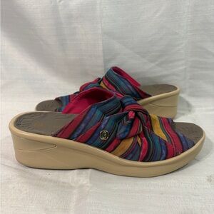 Bzees Multicolor Striped Knot Wedge Slides - Pink, Blue, Yellow